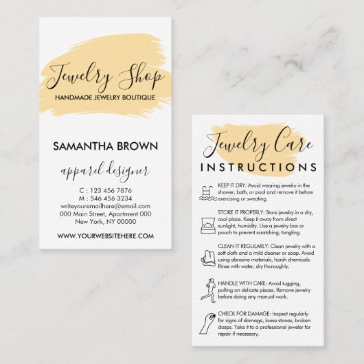 Carte De Visite Rose moderne 5 joaillerie Instructions jaune (Devant / Derrière)