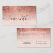 Carte De Visite rose moderne feuille d'or chevelure de maquillage  (Devant / Derrière)