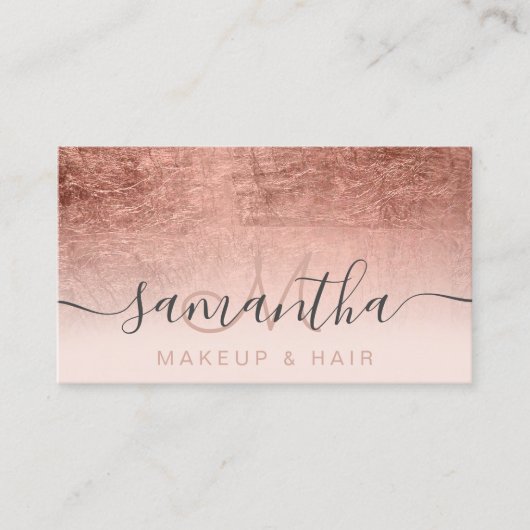 Carte De Visite rose moderne feuille d'or chevelure de maquillage  (Devant)