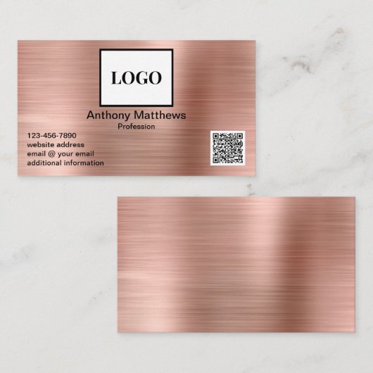 Carte De Visite Rose moderne Gold Ajouter Logo et QR Code (Devant / Derrière)