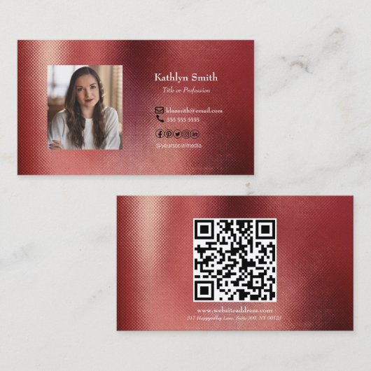 Carte De Visite Rose moderne Gold Photo QR Code Professionnel (Devant / Derrière)