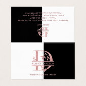 Carte De Visite Rose moderne Gold Split Personnalisé Monogramme A, (Extérieur déplié)