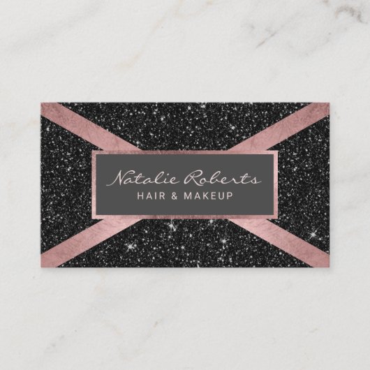 Carte De Visite Rose moderne Gold Stripe Parties scintillant noire (Devant)