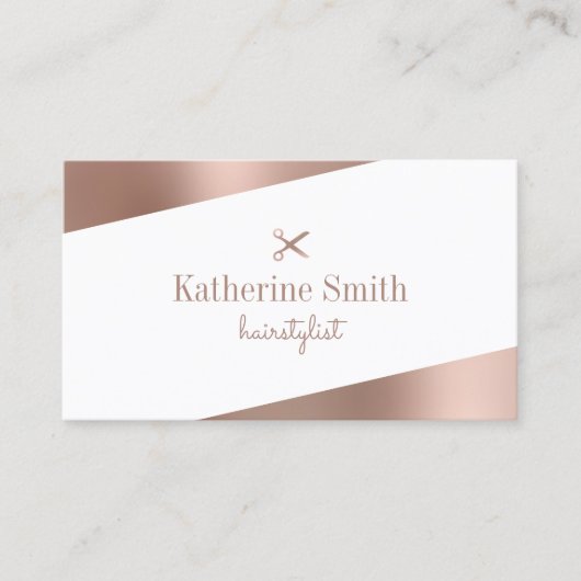Carte De Visite Rose moderne or & ciseaux blancs coiffeur (Devant)