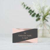 Carte De Visite Rose moderne or & ciseaux noirs coiffeuse (Debout devant)