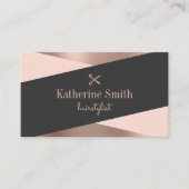 Carte De Visite Rose moderne or & ciseaux noirs coiffeuse (Devant)