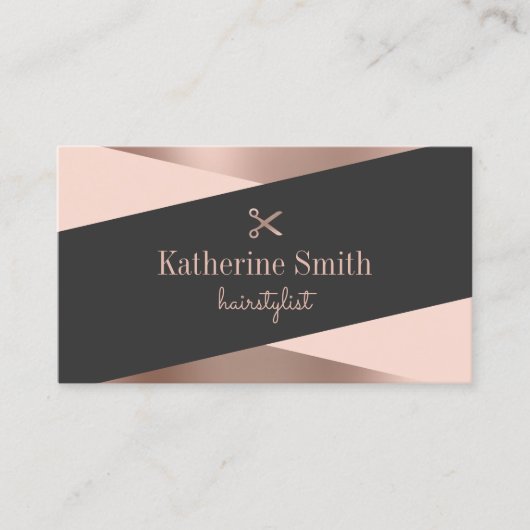 Carte De Visite Rose moderne or & ciseaux noirs coiffeuse (Devant)