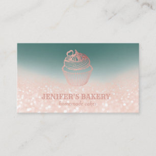 Carte De Visite Rose moderne or glittery cupcake boulangerie maiso