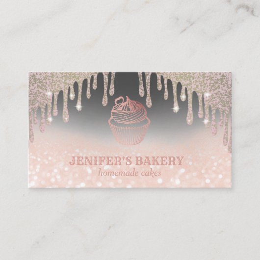 Carte De Visite Rose moderne or glittery cupcake boulangerie maiso (Devant)