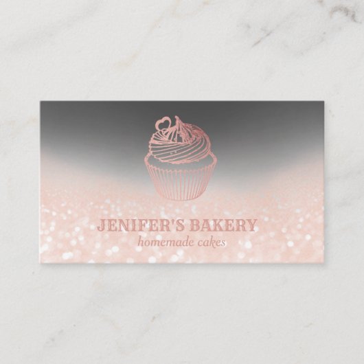 Carte De Visite Rose moderne or glittery cupcake boulangerie maiso (Devant)