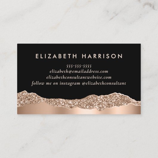 Carte De Visite Rose moderne Parties scintillant or noir (Dos)