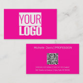 carte de visite rose néon - votre logo et code QR (Devant / Derrière)