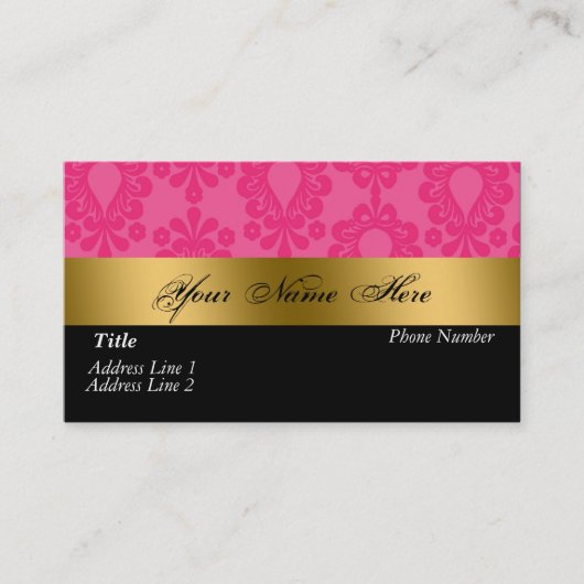 Carte de visite rose noir de damassé d'or (Devant)