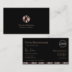 Carte De Visite Rose noir élégant Gold avec Monogramme et Logo