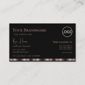 Carte De Visite Rose noir élégant Gold avec Monogramme et Logo (Dos)