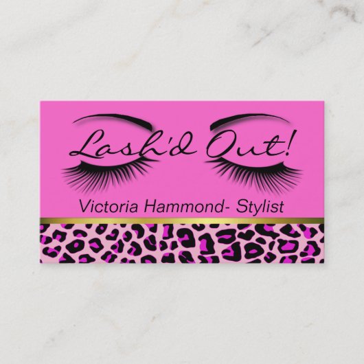 Carte de visite rose, noir, et d'or de cil (Devant)