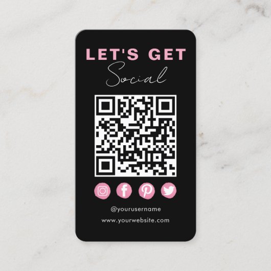 Carte De Visite Rose Noir Moderne Connectez-Vous Avec Nous Code QR (Devant)