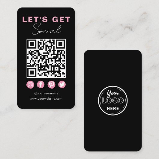 Carte De Visite Rose Noir Moderne Connectez-Vous Avec Nous Code QR (Devant / Derrière)