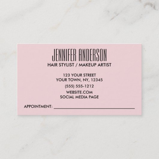 Carte de visite rose noir moderne de rendez-vous (Dos)