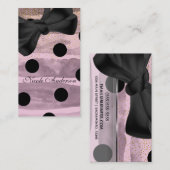 Carte De Visite Rose & Noir Or Pois Chic Bow Moderne (Devant / Derrière)