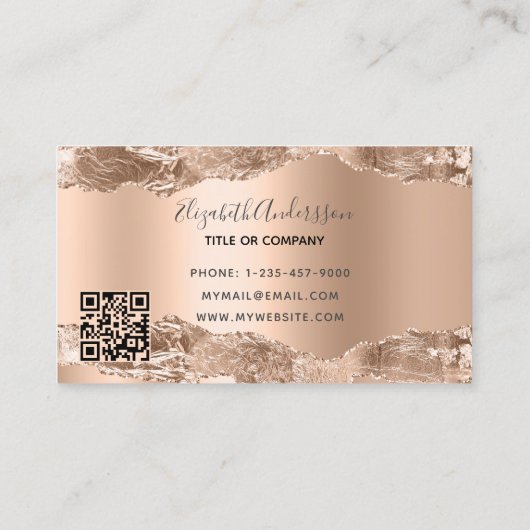 Carte De Visite Rose or agate marbre QR code (Dos)