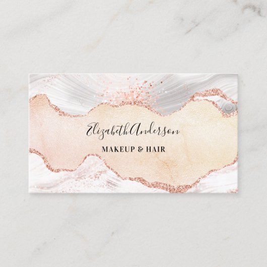 Carte De Visite Rose or agate marbre QR code élégant (Devant)