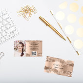 Carte De Visite Rose or agate marbre QR code photo