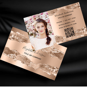Carte De Visite Rose or agate marbre QR code photo