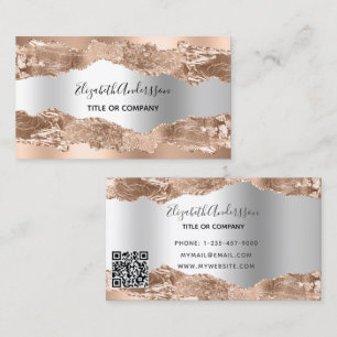 Carte De Visite Rose or argent agate marbre qr code
