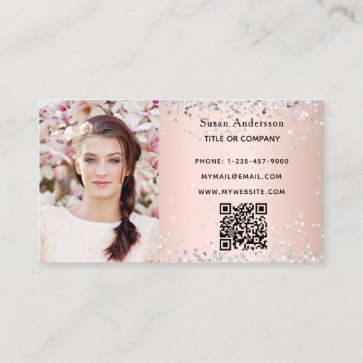 Carte De Visite Rose or argent photo code QR (Dos)