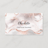 Carte De Visite Rose or blanc agate marbre noir code QR (Devant)