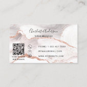 Carte De Visite Rose or blanc agate marbre QR code (Dos)