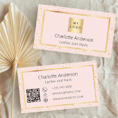 Carte De Visite Rose or blush élégant logo moderne code QR