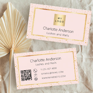 Carte De Visite Rose or blush élégant logo moderne code QR