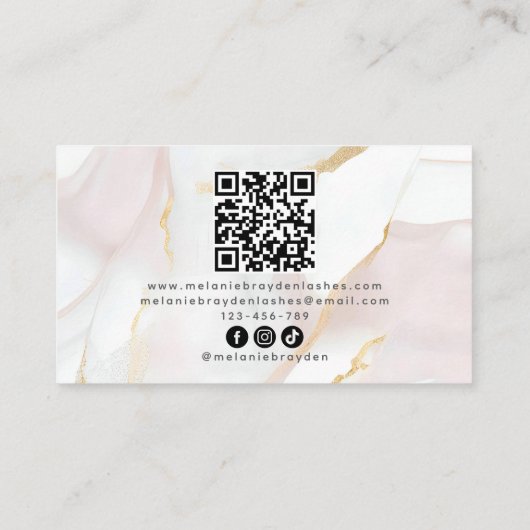 Carte De Visite Rose or Blush rose marbre Monogramme QR Code (Dos)