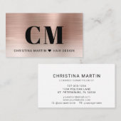 Carte De Visite Rose Or brossé métal gras typographie Monogramme (Devant / Derrière)