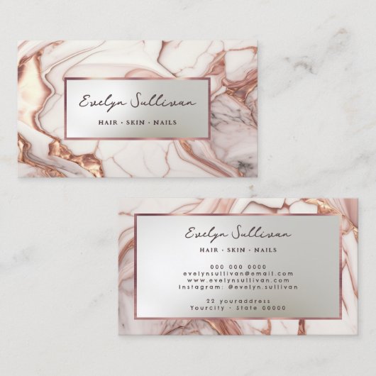 carte de visite rose or fluide marbre (Devant / Derrière)