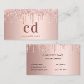 Carte De Visite Rose or gouttes initiales monogramme (Devant / Derrière)
