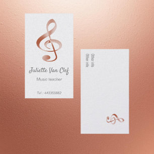 Carte De Visite Rose or look trible clef    - professeur de musiqu