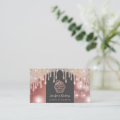 Carte De Visite Rose or luxe glittery gouttes cupcake boulangerie (Debout devant)