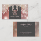 Carte De Visite Rose or luxe glittery gouttes cupcake boulangerie (Devant / Derrière)