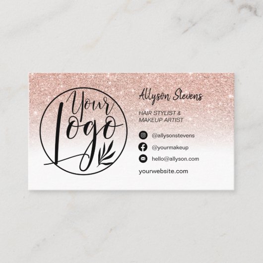 Carte De Visite Rose or parties scintillant cheveux maquillage pho (Devant)