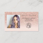Carte De Visite Rose or parties scintillant script photo logo merc (Dos)