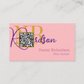 Carte De Visite Rose & Or personnalisé, Code QR, Monogramme / Femm (Devant)