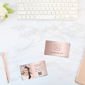 Carte De Visite Rose or photo QR code élégant femelle