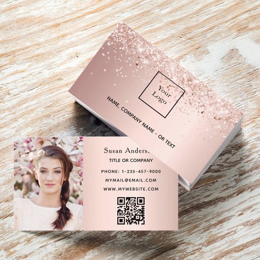 Carte De Visite Rose or photo QR code parties scintillant poussièr