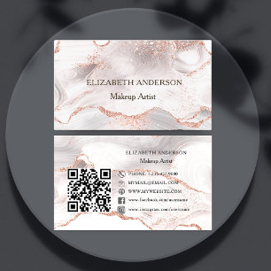 Carte De Visite Rose or rose agate marbre QR code médias sociaux