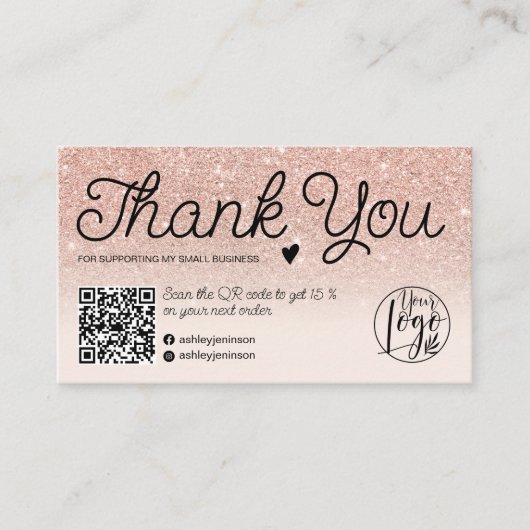 Carte De Visite Rose or rose commande merci code Qr photo (Devant)