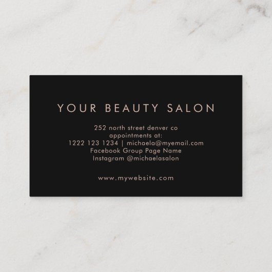 Carte De Visite Rose or rose rose rose élégant script noir (Dos)