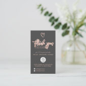 Carte De Visite Rose or script coeur gris logo commander merci (Debout devant)
